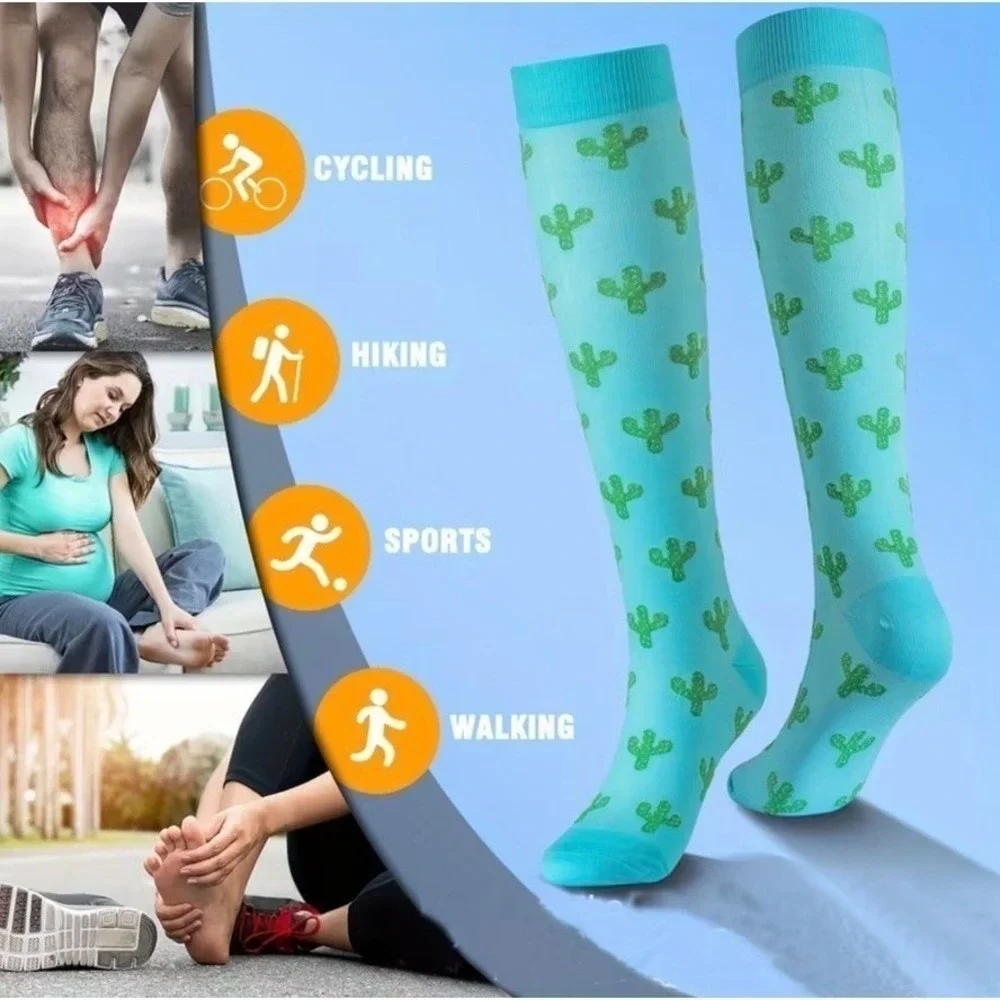 Unisex 20-30 mmHg Compression Socks S/M Knee High Medical Whimsical 2 Pack NEW‎
